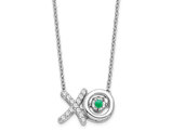 1/4 Carat (ctw) Diamond (ctw) XO Pendant Necklace in 14K White Gold with Emerald and Chain